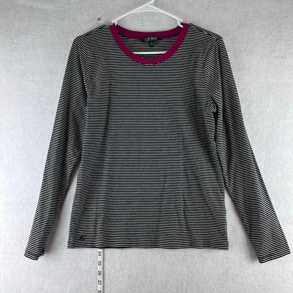 Lauren Ralph Lauren Long Sleeve Top Striped Stretch Jersey Comfort Women's Large - Picture 1 of 7